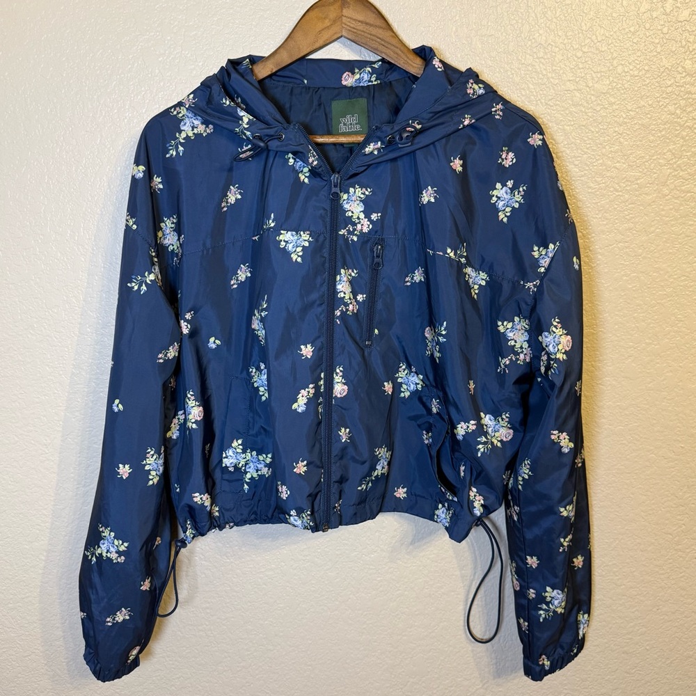 Wild Fable Navy Floral Cropped Rain Jacket